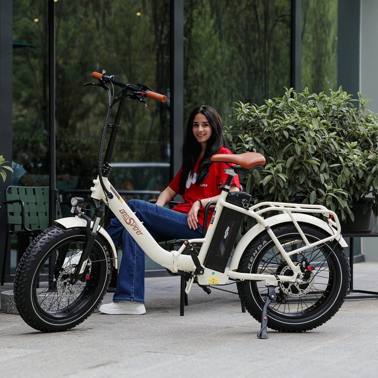 Bicicleta eléctrica plegable ONESPORT OT16-2 de 20 pulgadas para uso diario, motor de 250 W, batería de 48 V y 17 Ah, compatible con aplicación