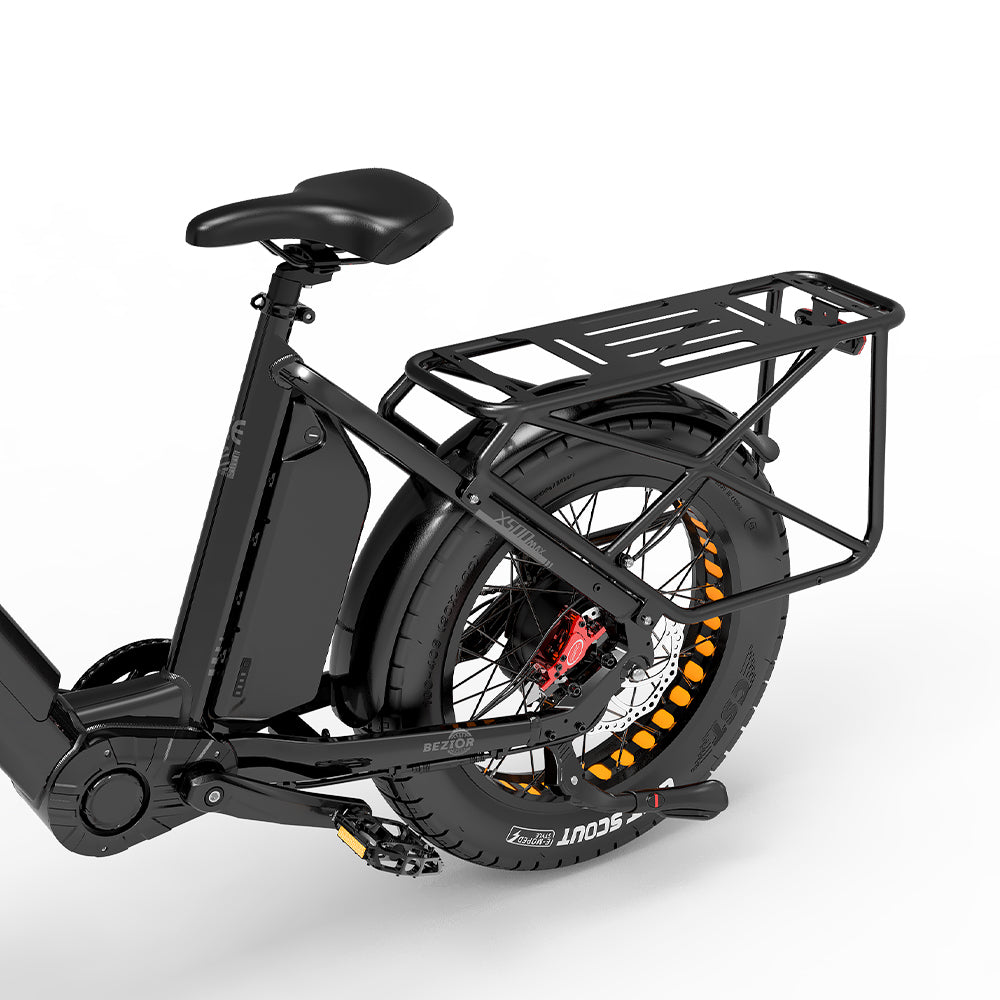 Bicicleta de montaña eléctrica BEZIOR X500MAX de 20 pulgadas con neumáticos anchos, motor de 750 W y batería de 48 V y 37,5 Ah