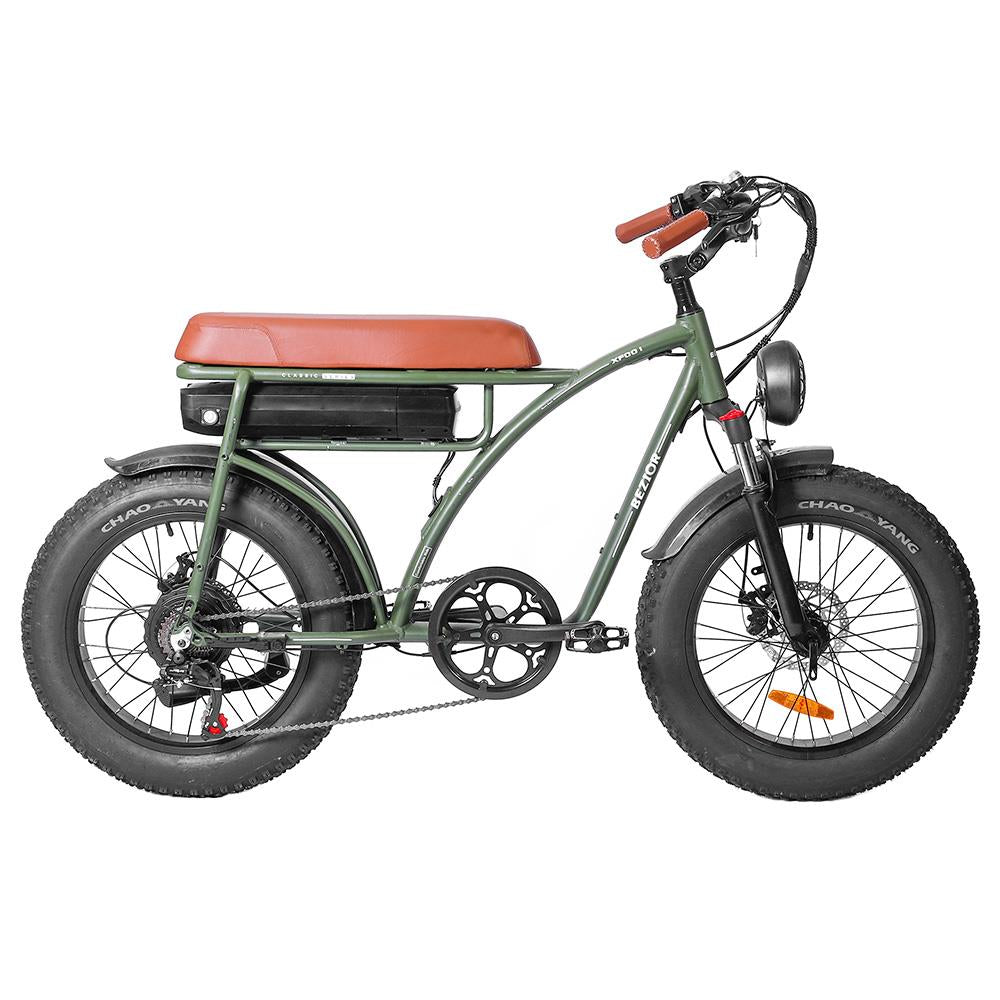 Bicicleta eléctrica todoterreno retro BEZIOR XF001 de 20", ruedas anchas, motor de 1000 W, batería de 48 V y 12,5 Ah