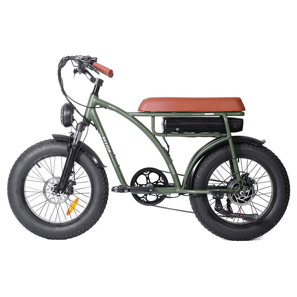 Bicicleta eléctrica todoterreno retro BEZIOR XF001 de 20", ruedas anchas, motor de 1000 W, batería de 48 V y 12,5 Ah