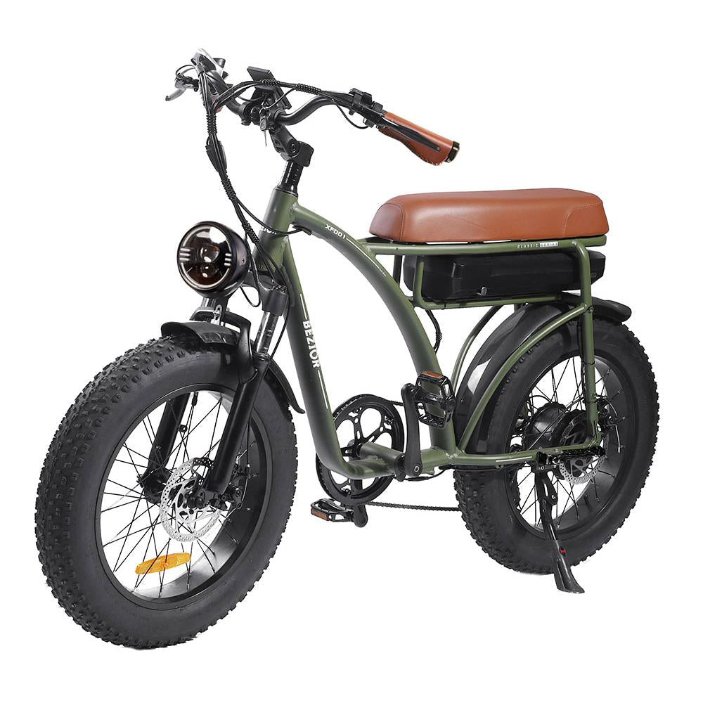 Bicicleta eléctrica todoterreno retro BEZIOR XF001 de 20", ruedas anchas, motor de 1000 W, batería de 48 V y 12,5 Ah
