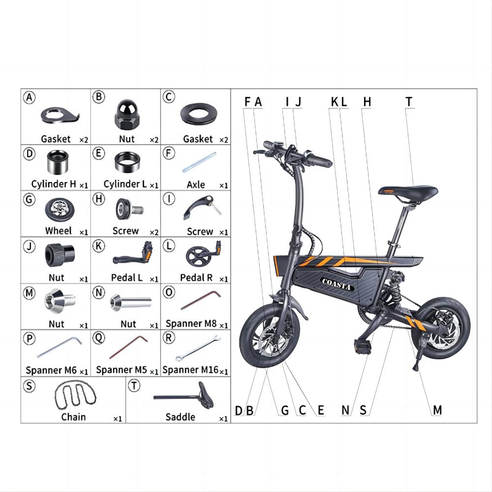 Bicicleta eléctrica COASTA T18 12" motor 350W batería 36V 7.8Ah