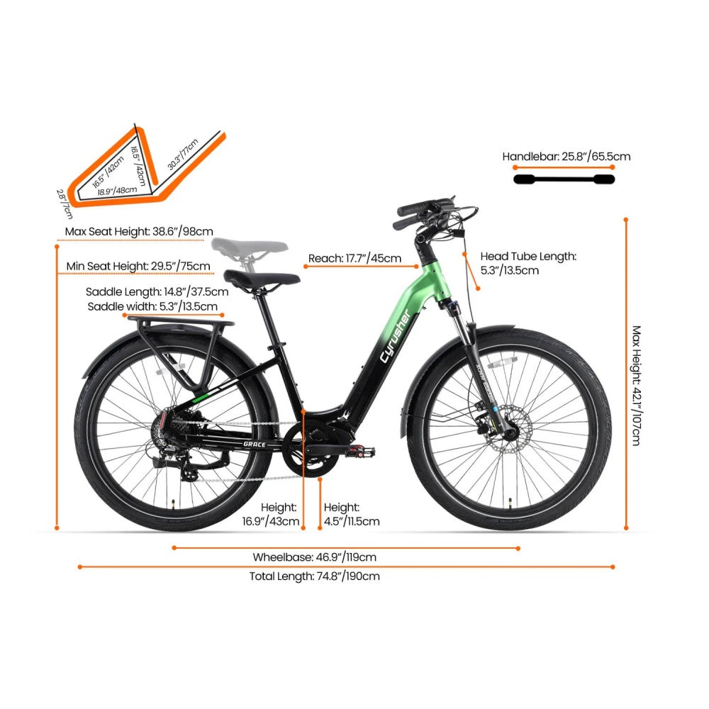 CYRUSHER Grace 27,5“ City Elektrofahrrad 250W Motor 48V 15Ah Batterie