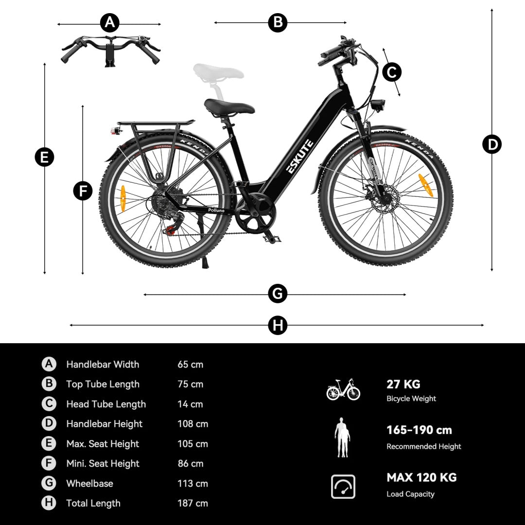 ESKUTE Polluno Plus 26"/28" City-Elektrofahrrad Mit Drehmomentsensor 250W Motor 36V 20Ah Batterie