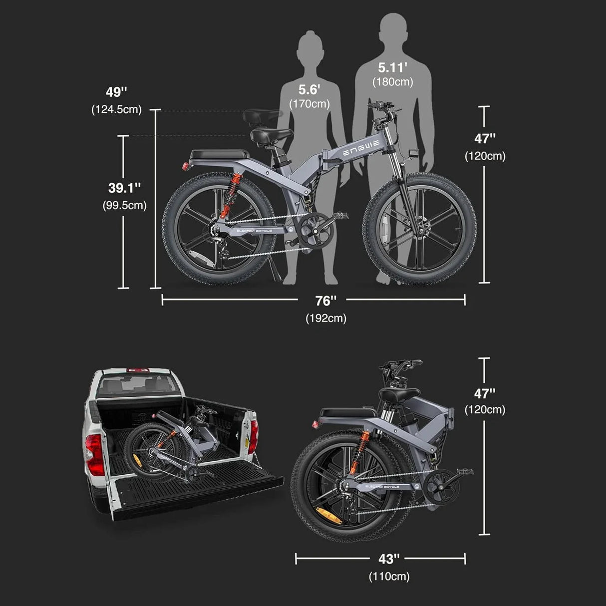 ENGWE X20 20" Fat Tire Faltbares Elektrofahrrad MTB 1000W (Spitzenleistung) Motor 48V 22,2Ah Doppelbatterie