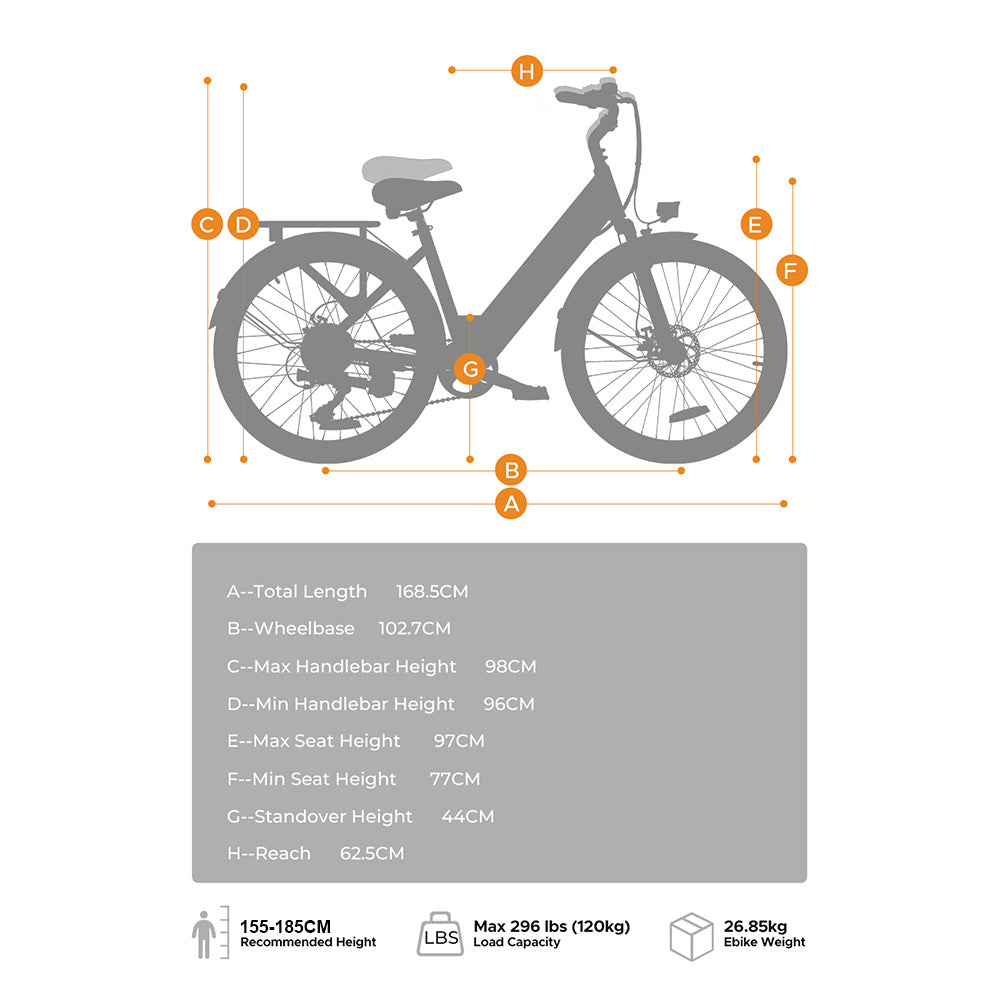 HILLMILES MileCity1 26" City Elektro Trekkingrad 250W Motor 36V 13Ah Batterie