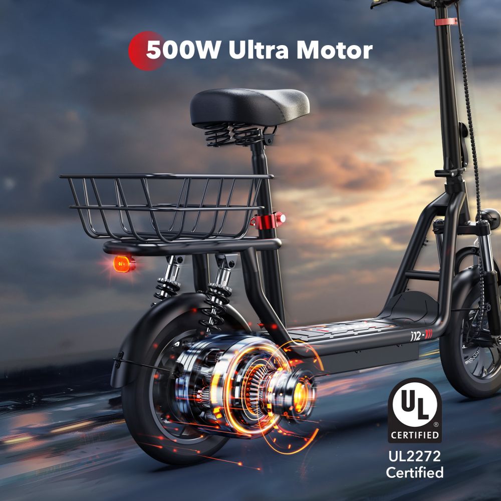 ISCOOTER I12 12" Pendler-Elektroroller mit Sitz und Tragekorb 500W Motor 36V 7,5Ah Batterie