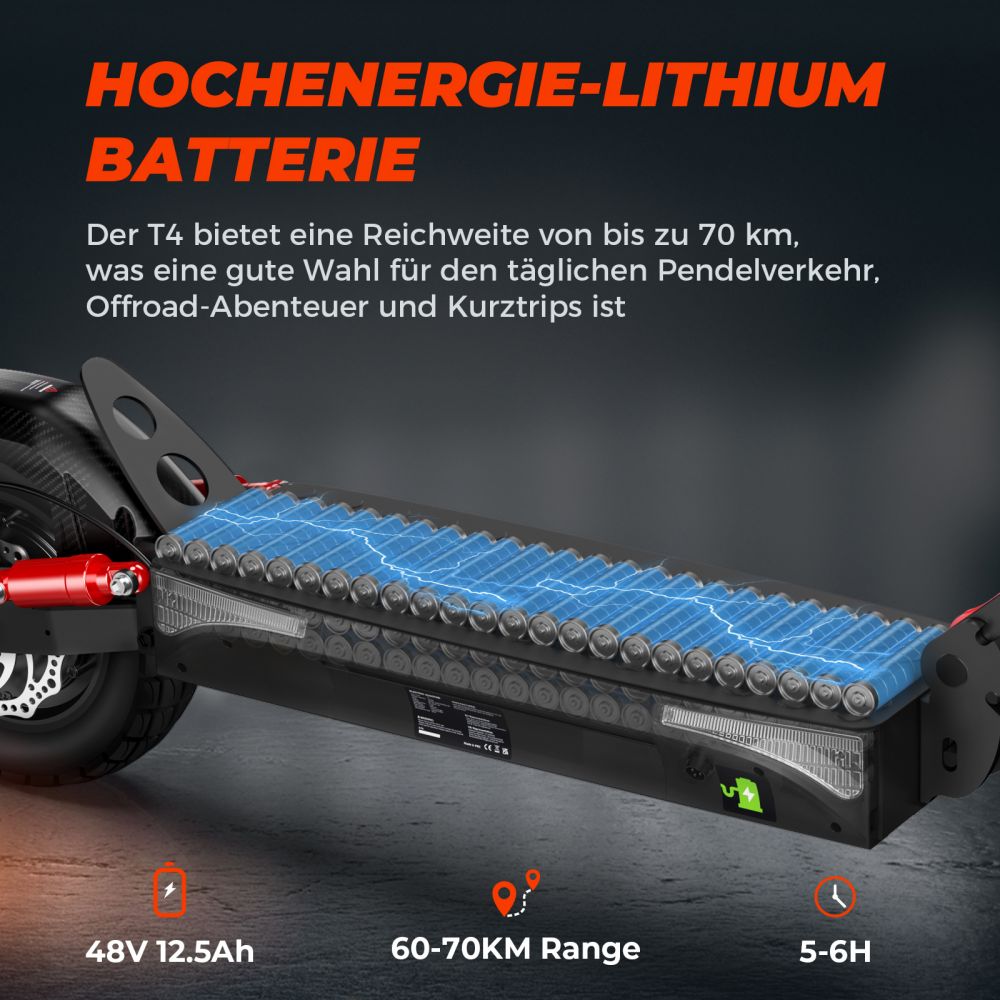 Patinete eléctrico todoterreno ISINWHEEL T4 de 10" con motor de 1000 W homologado para circular y batería de 42 V y 12,5 Ah (ABE)