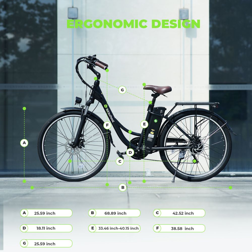 ISINWHEEL U2 26" Cruiser Pendel Elektrofahrrad 500W Motor 36V 13Ah Batterie