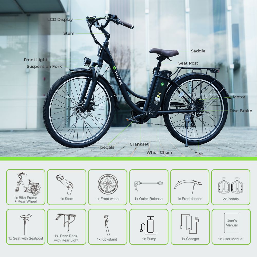 ISINWHEEL U2 26" Cruiser Pendel Elektrofahrrad 500W Motor 36V 13Ah Batterie