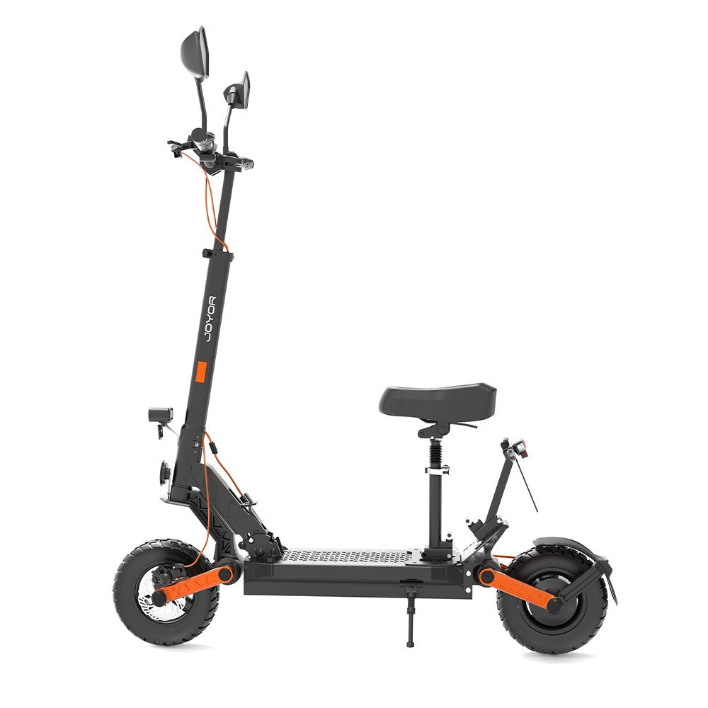 Ciclomotor eléctrico todoterreno JOYOR S8E de 10 pulgadas con asiento, motor NFC de 800 W, batería de 48 V y 26 Ah (certificado CEE)