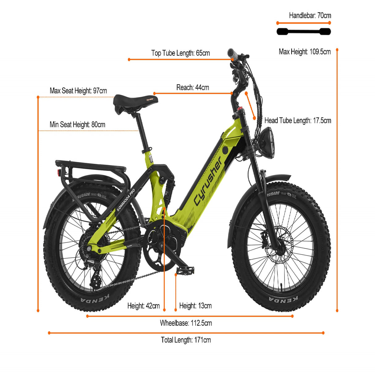 CYRUSHER Kommoda Pro 20" Elektrofahrrad mit Fatbike-Reifen 250W Motor 52V 20Ah Batterie