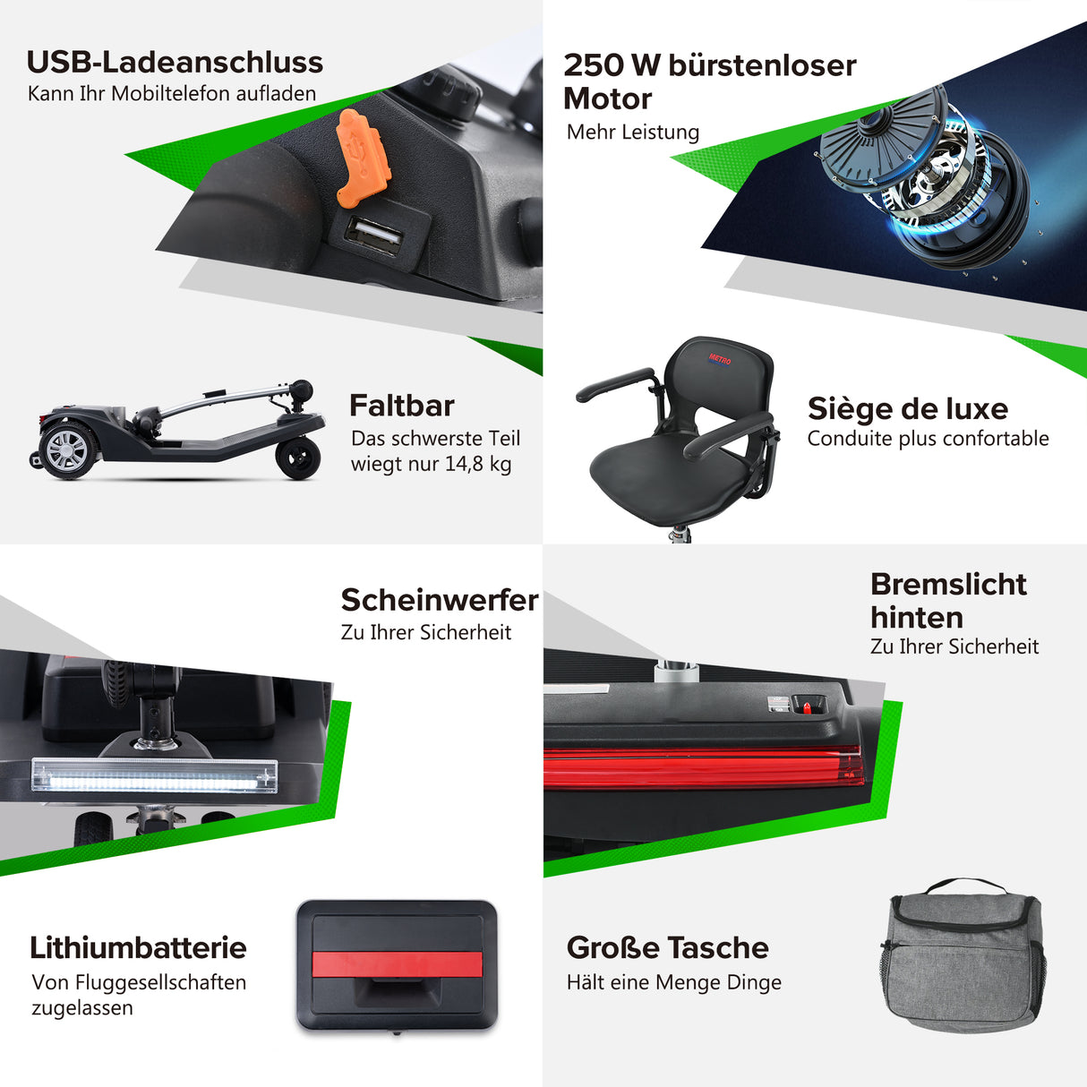 SWEETRICH AIR CLASSIC 7.5 Zoll 3 Räder Elektromobil Scooter 250W Motor 24V 12Ah Batterie