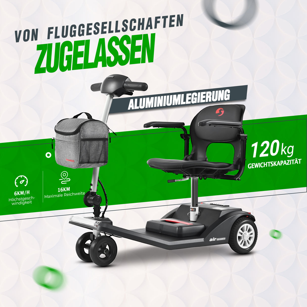 SWEETRICH AIR CLASSIC 7.5 Zoll 3 Räder Elektromobil Scooter 250W Motor 24V 12Ah Batterie