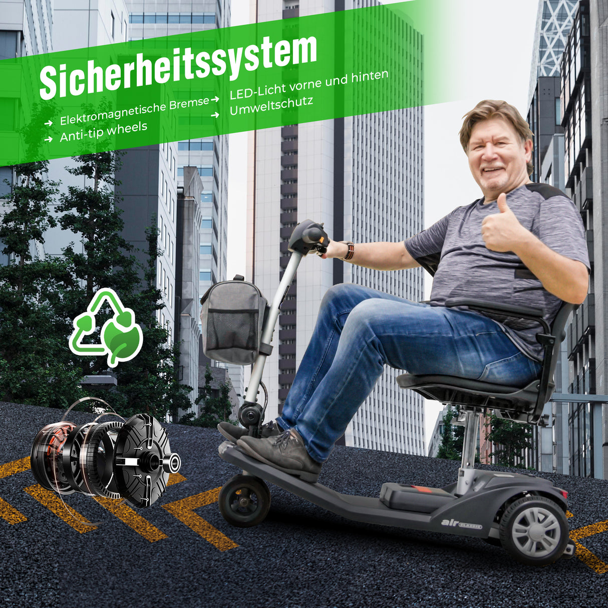 SWEETRICH AIR CLASSIC 7.5 Zoll 3 Räder Elektromobil Scooter 250W Motor 24V 12Ah Batterie