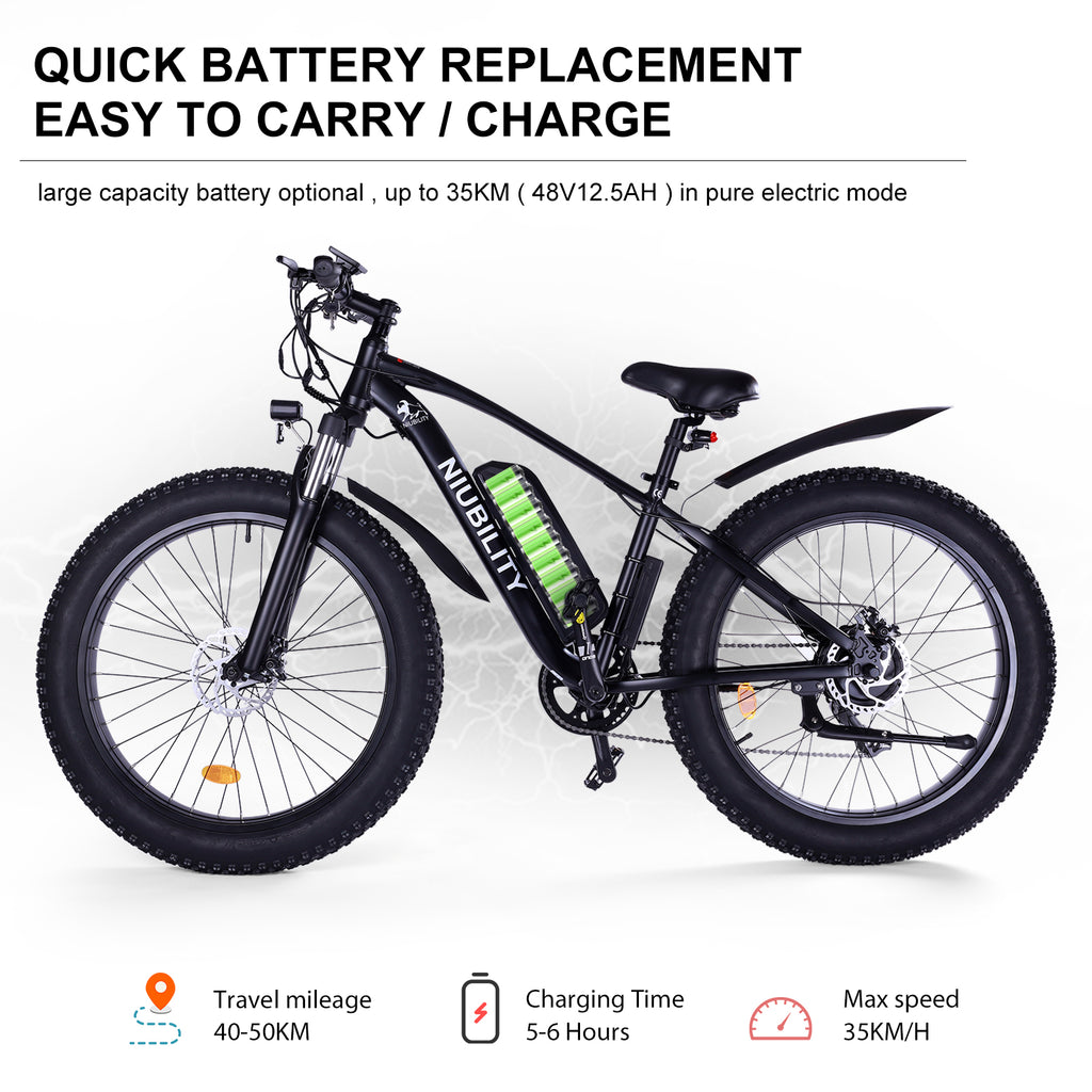 Bicicleta de montaña eléctrica NIUBILITY B26 de 26 pulgadas, motor de 1000 W, batería de 48 V y 15 Ah