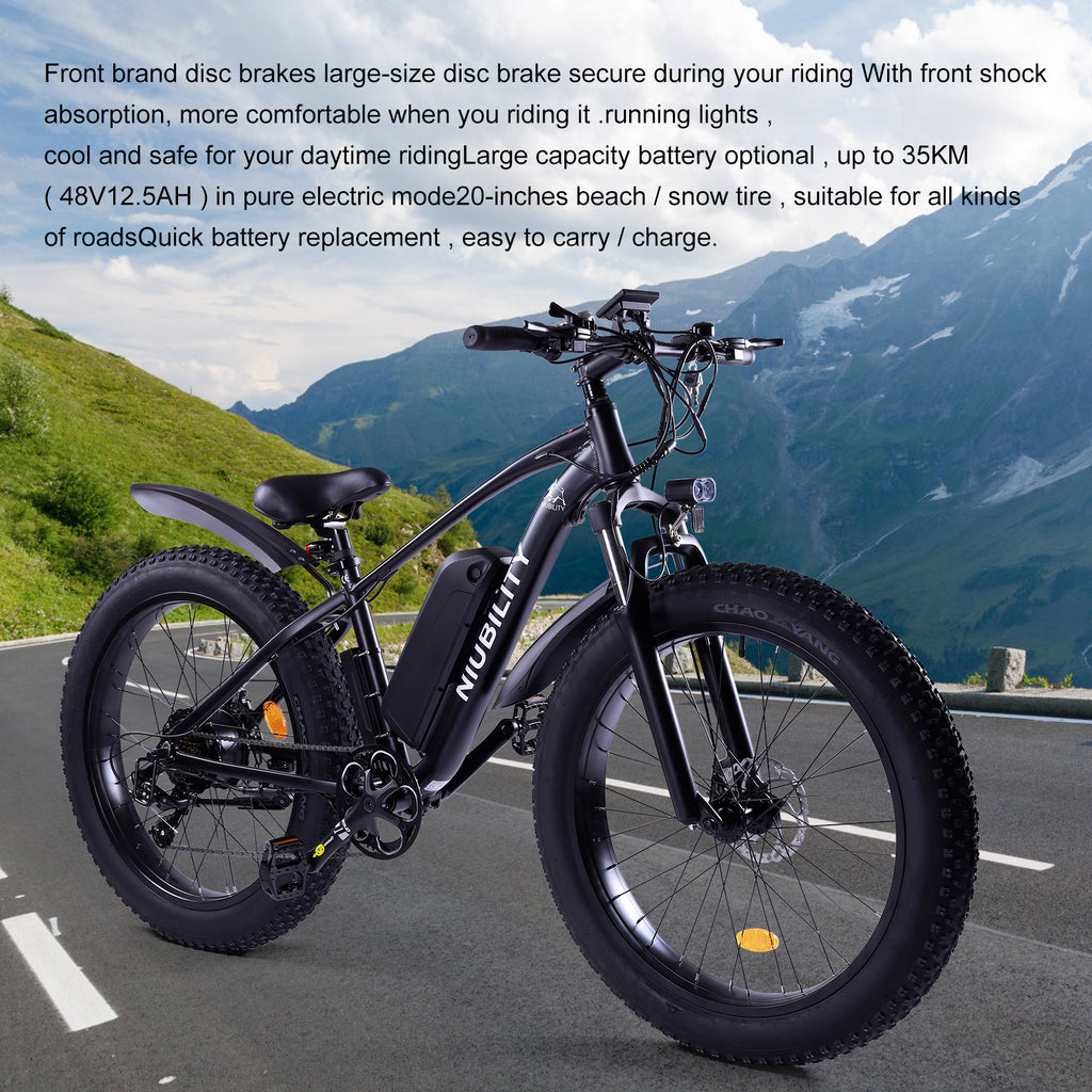 Bicicleta de montaña eléctrica NIUBILITY B26 de 26 pulgadas, motor de 1000 W, batería de 48 V y 15 Ah