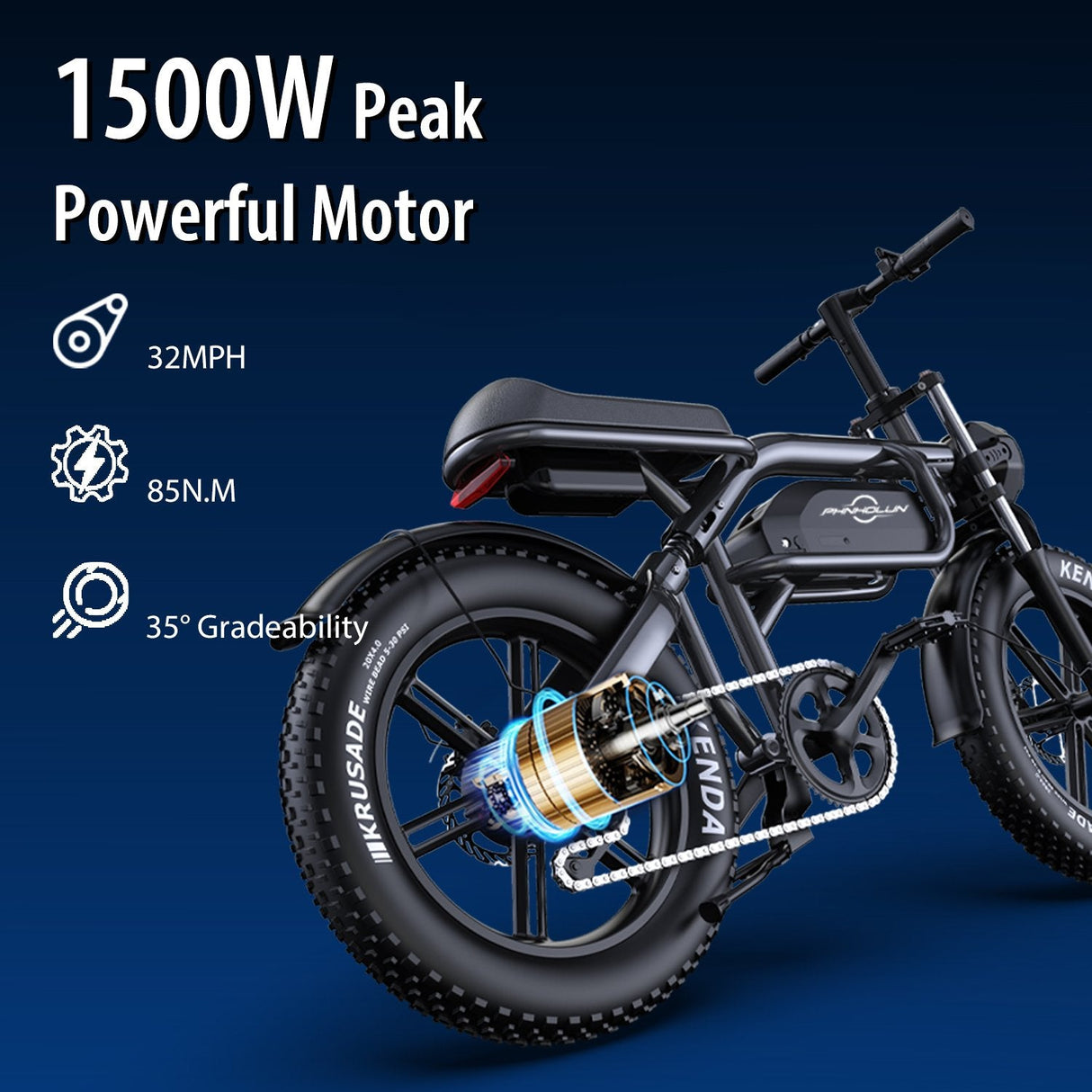 PHNHOLUN C8 20" Elektro-Mountainbike MTB 1500W Motor 48V 20Ah Batterie