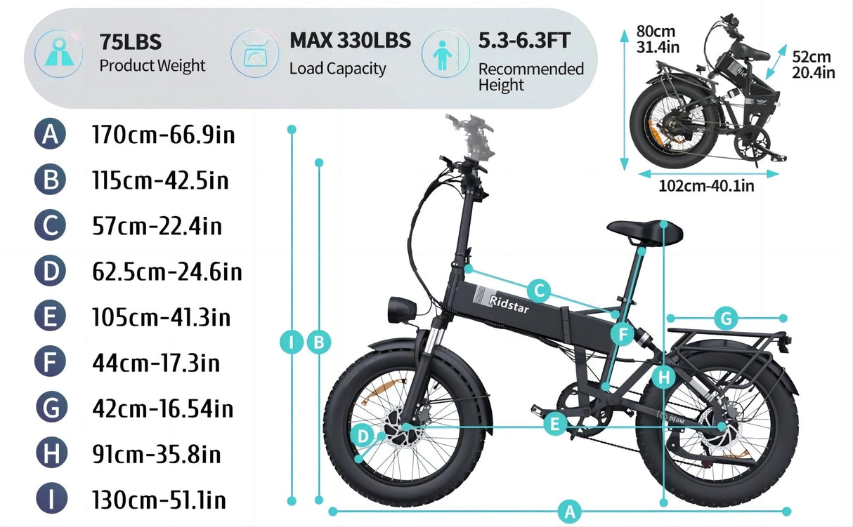 YVY H20 Pro 20" Zusammenklappbares Elektrofahrrad 2000W Motor 48V 23AH Batterie