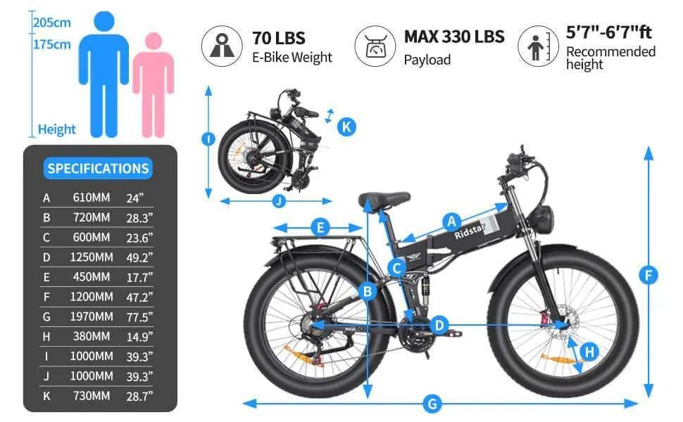 YVY H26 Pro 26" Elektro-Faltrad 1500W Motor 48V 23Ah Batterie