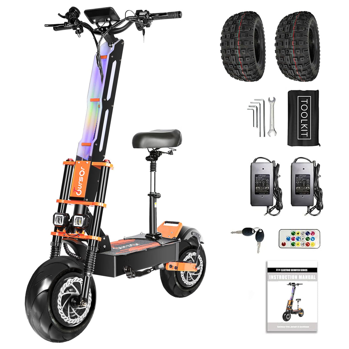 TOURSOR X8P 13" kokoontaittuva sähköskootteri istuimella 4000W*2 kaksoismoottoria 60V 38.8Ah akku