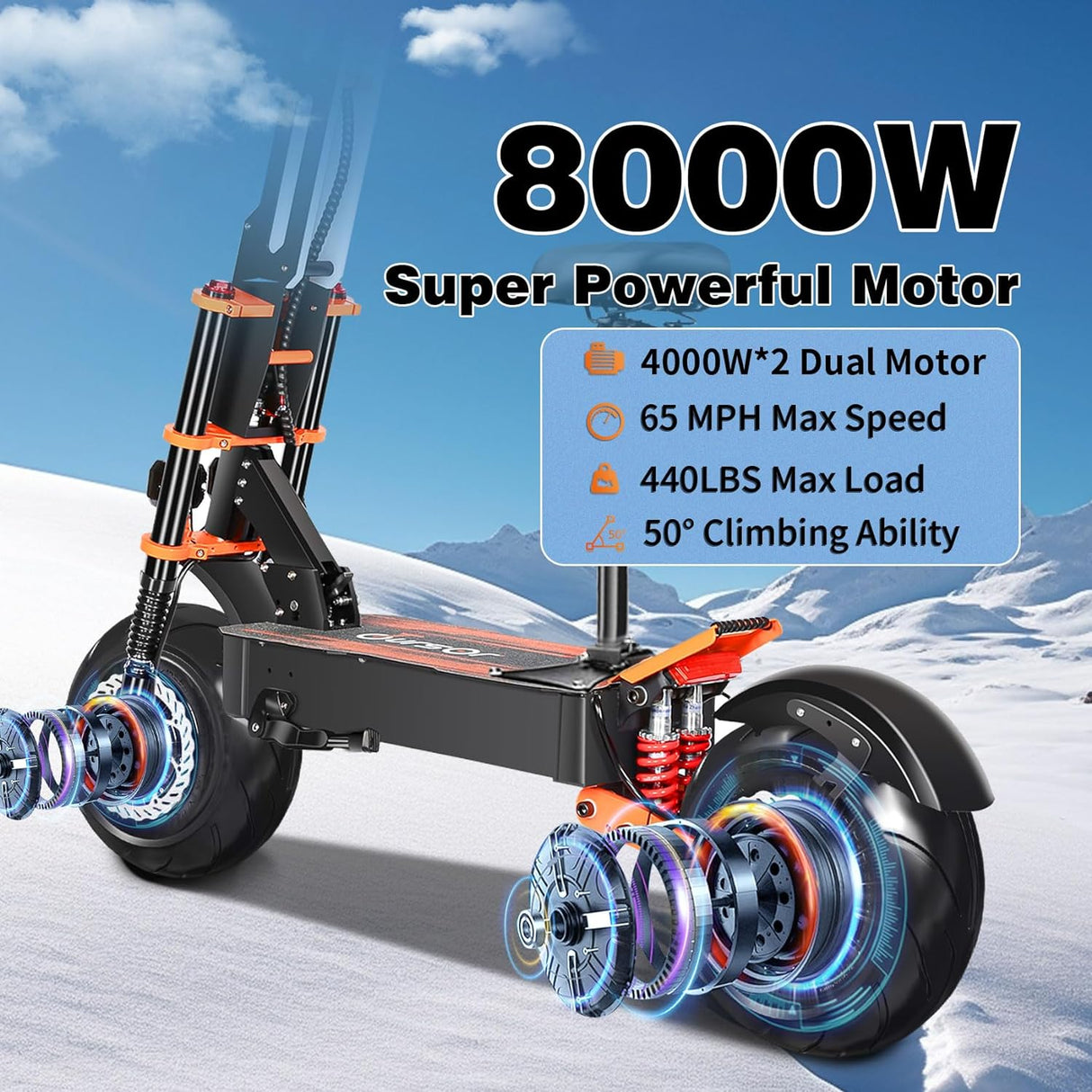 TOURSOR X8P 13" kokoontaittuva sähköskootteri istuimella 4000W*2 kaksoismoottoria 60V 38.8Ah akku