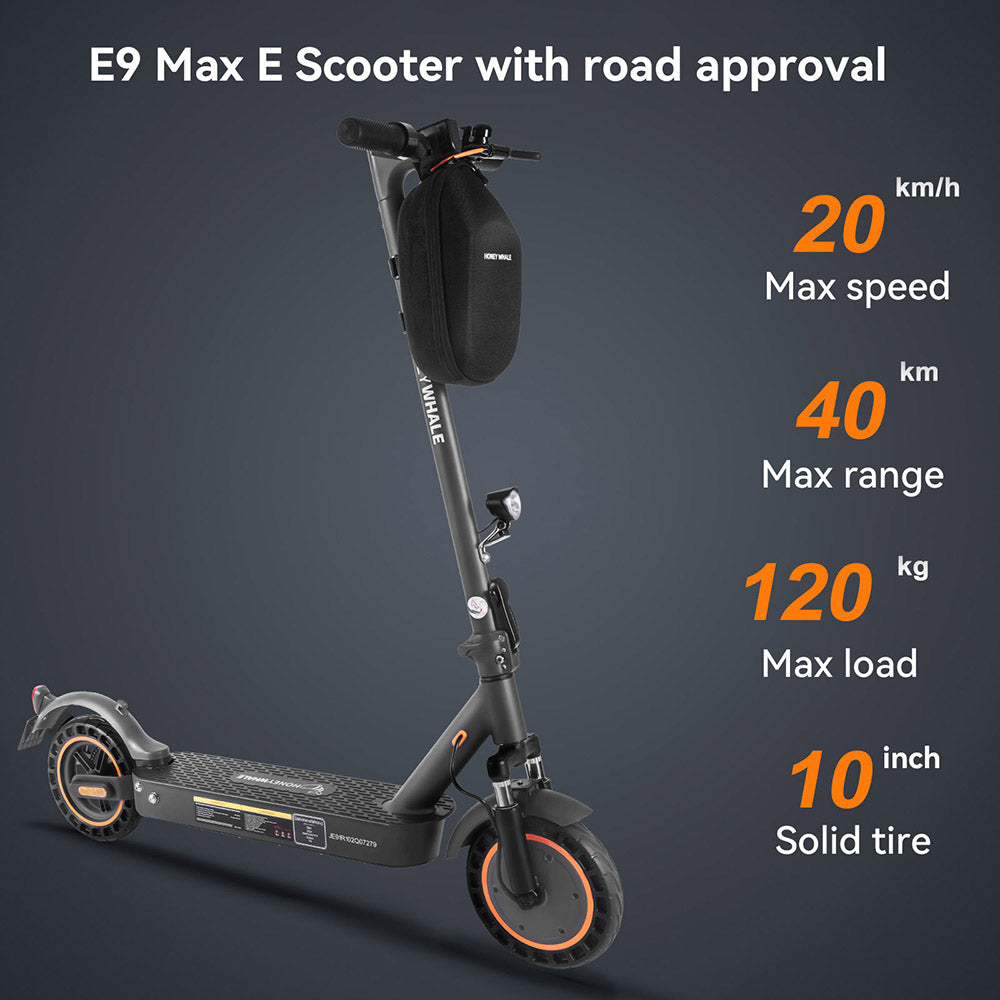 Patinete eléctrico plegable HONEYWHALE E9 Max de 10 pulgadas con motor de 500 W homologado para circular y batería de 36 V y 10 Ah (ABE)