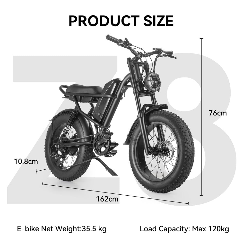 IDPOO IM-J1 20" Fat Tires Elektrofahrrad 500W bürstenloser Motor 48V 15Ah Batterie