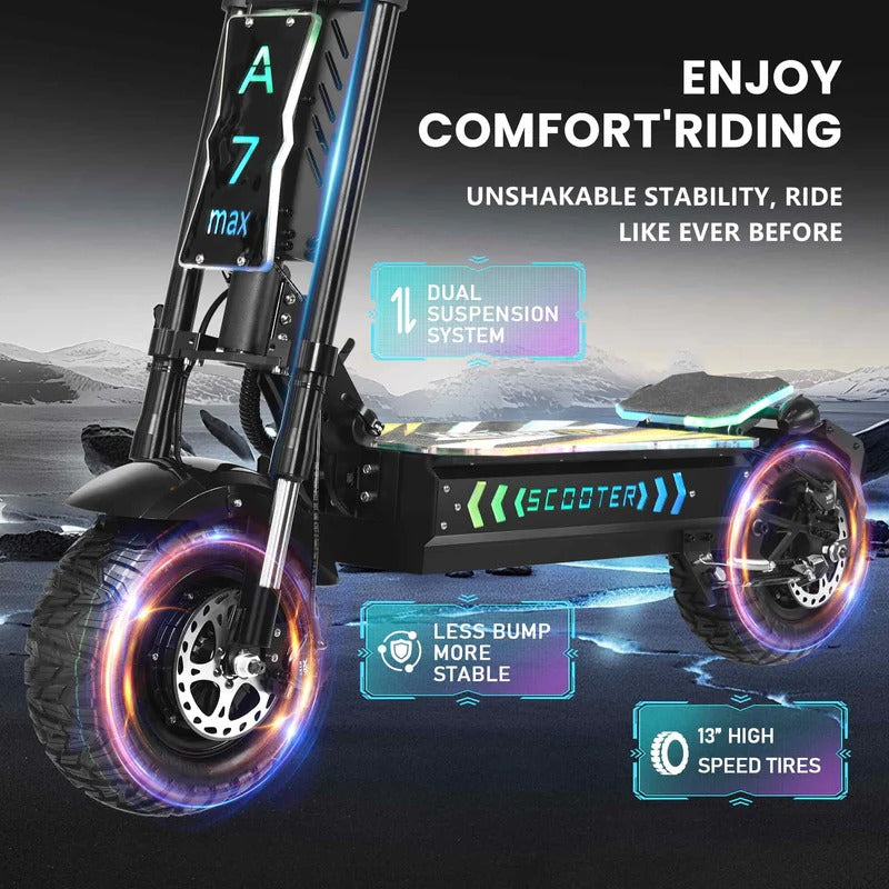 GLEERIDE A7 MAX 13" Offroad Elektroroller 2*5000W Motors 72V 50Ah Batterie