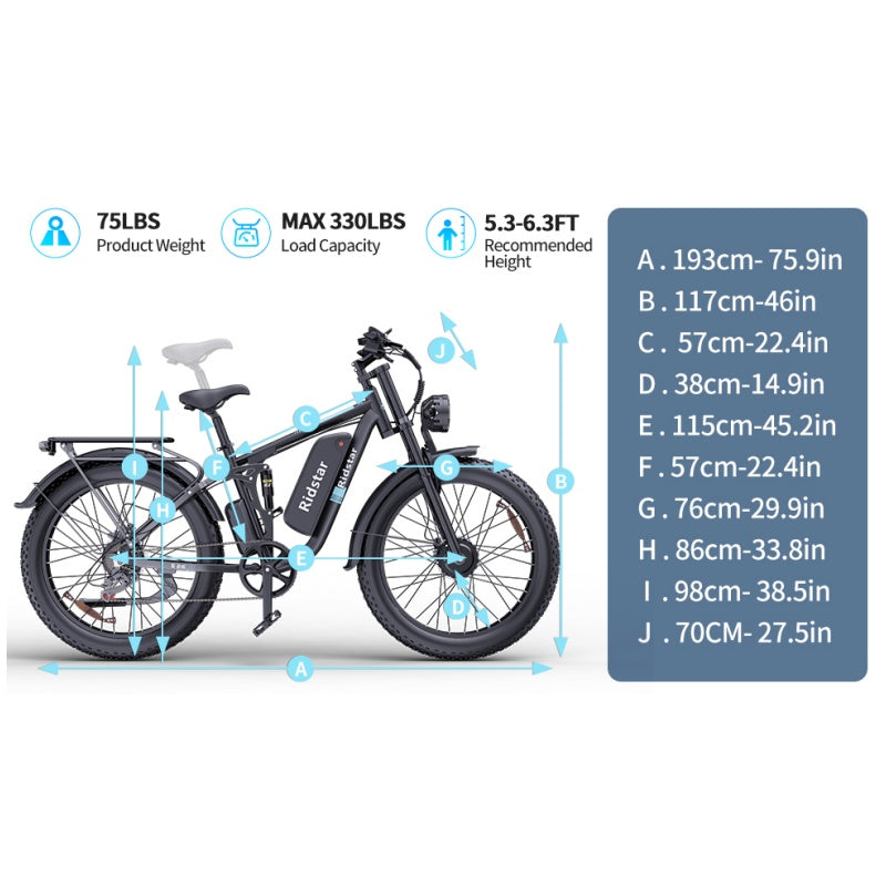 Bicicleta eléctrica de montaña RIDSTAR E26 Pro de 26 pulgadas con neumáticos anchos, motor doble de 2000 W y batería de 48 V y 23 Ah