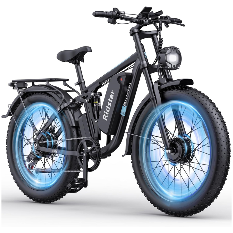 Bicicleta eléctrica de montaña RIDSTAR E26 Pro de 26 pulgadas con neumáticos anchos, motor doble de 2000 W y batería de 48 V y 23 Ah