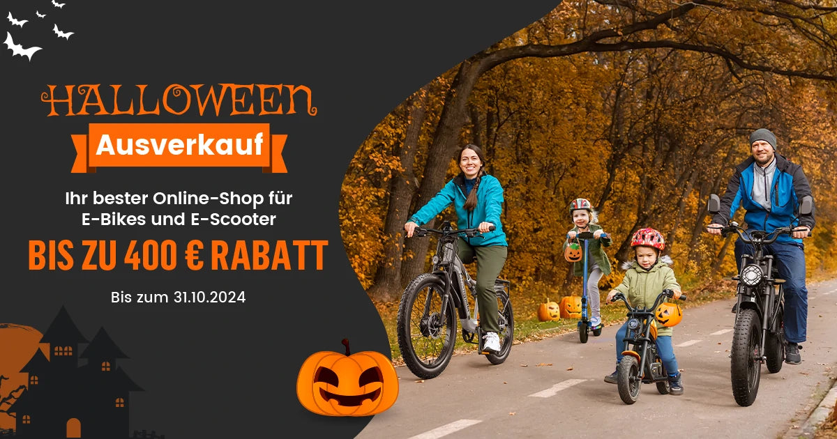 Mit dem Fahrrad durch Halloween: Mit E-Bikes und E-Scootern können Sie ganz einfach Süßes oder Saures spielen!