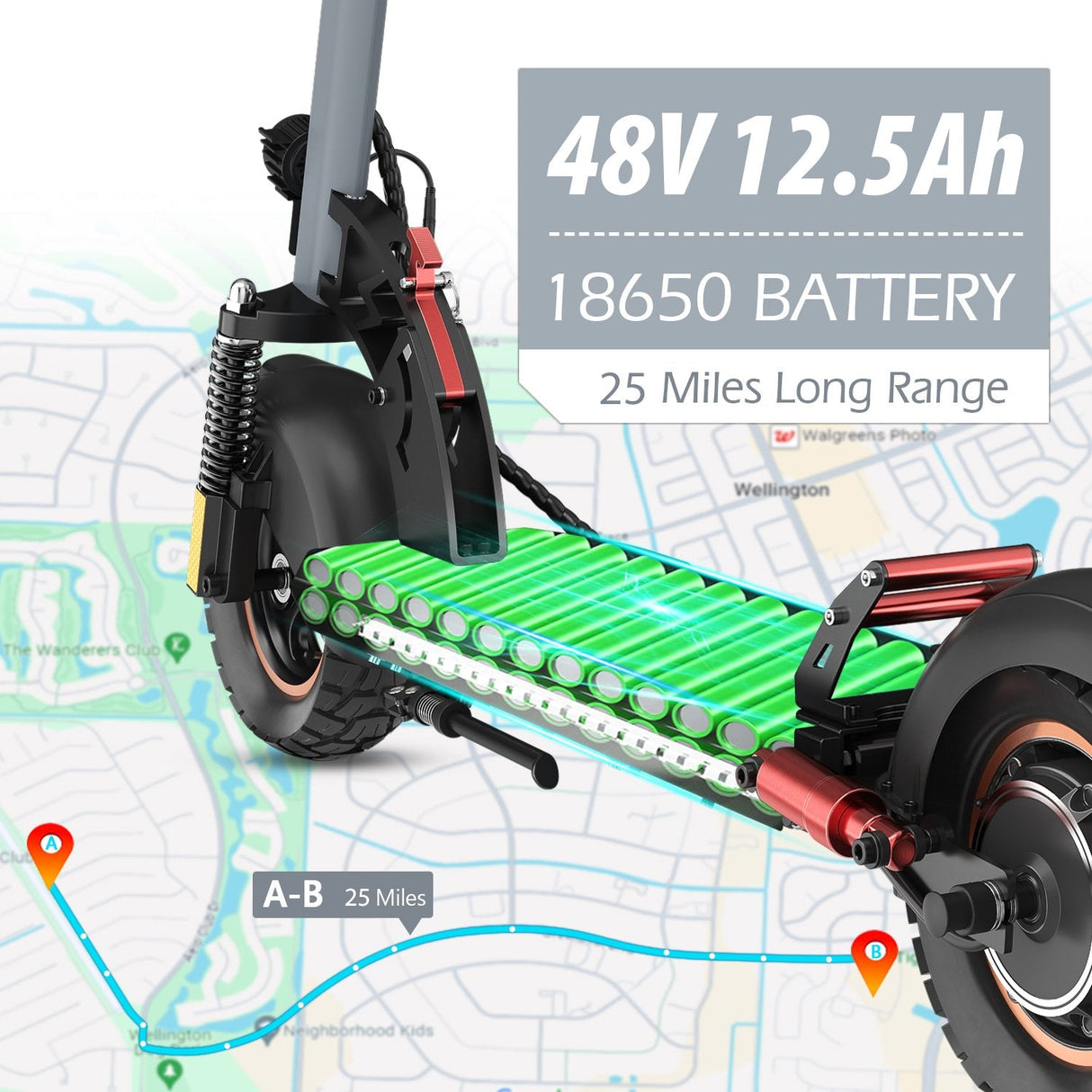 AOKDA A1 10" off-road sähköskootteri, 800W moottori, 48V, 12,5Ah akku