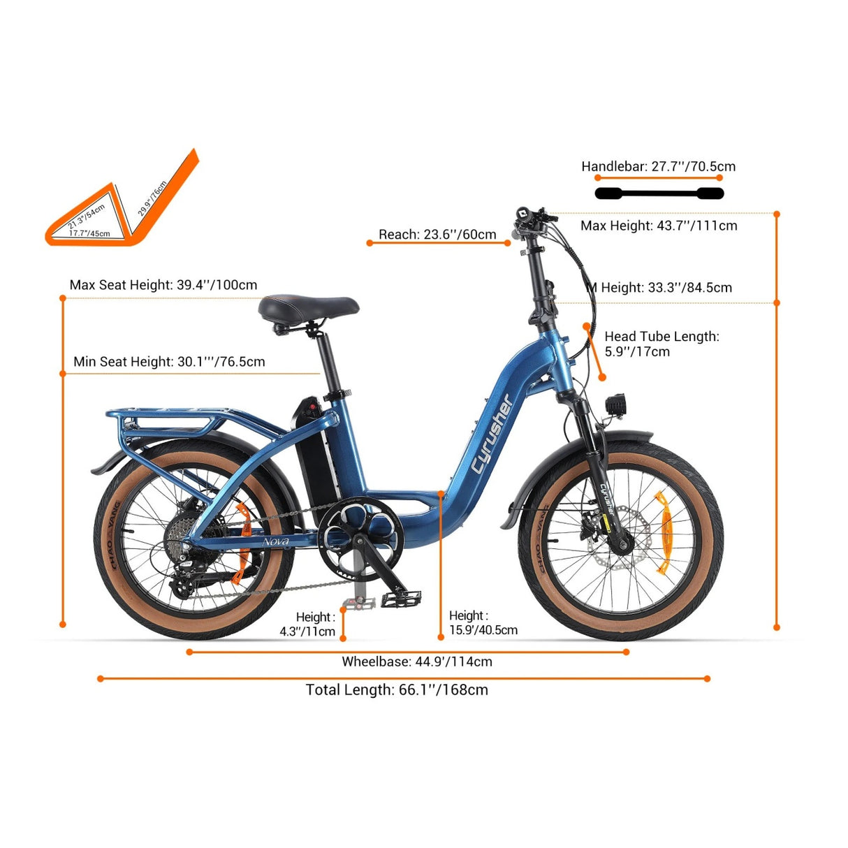 CYRUSHER Nova 20" Tiefeinsteiger Elektrofahrrad 250W Motor 36V 15Ah Batterie