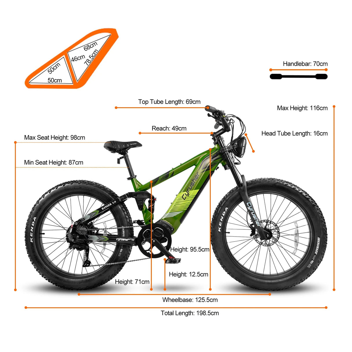 CYRUSHER Ranger 2.0 26 Zoll Mountain All Terrain Federung Elektrofahrrad 250W Motor 52V 20Ah Batterie