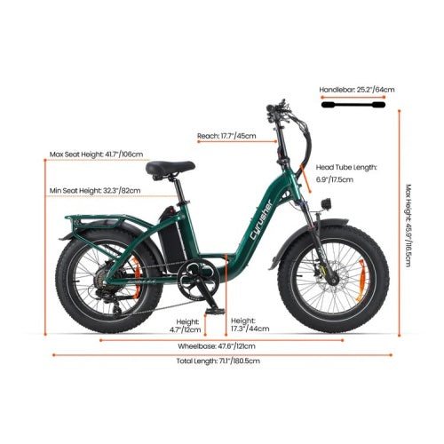 CYRUSHER Rumble 2.0 20" E-Bike für Damen 250W 48V 18Ah Batterie