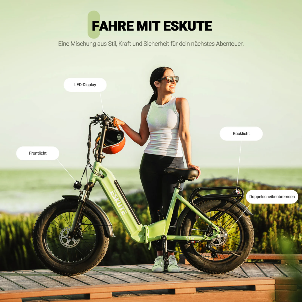 ESKUTE Star 20" Fat Tire Faltbares Elektrofahrrad 250W Motor 36V 25Ah Batterie