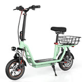 Patinete eléctrico urbano ISCOOTER I12 de 12 pulgadas con asiento y cesta de transporte, motor de 500 W, batería de 36 V y 7,5 Ah