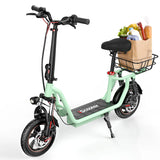 Patinete eléctrico urbano ISCOOTER I12 de 12 pulgadas con asiento y cesta de transporte, motor de 500 W, batería de 36 V y 7,5 Ah