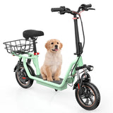 Patinete eléctrico urbano ISCOOTER I12 de 12 pulgadas con asiento y cesta de transporte, motor de 500 W, batería de 36 V y 7,5 Ah