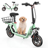 Patinete eléctrico urbano ISCOOTER I12 de 12 pulgadas con asiento y cesta de transporte, motor de 500 W, batería de 36 V y 7,5 Ah