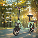 Patinete eléctrico urbano ISCOOTER I12 de 12 pulgadas con asiento y cesta de transporte, motor de 500 W, batería de 36 V y 7,5 Ah