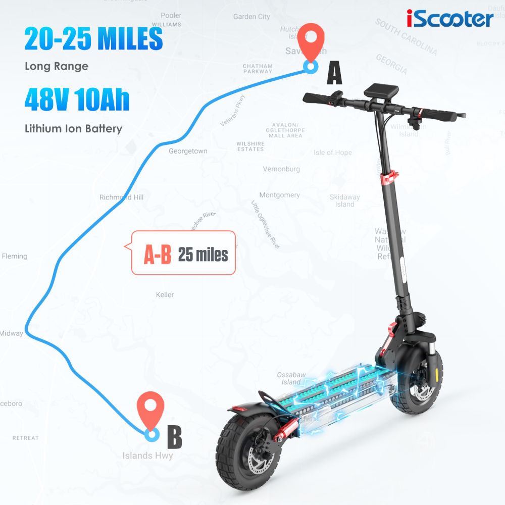 ISCOOTER IX3 10" Offroad-Elektroroller, 800-W-Motor, 48-V-10-Ah-Akku