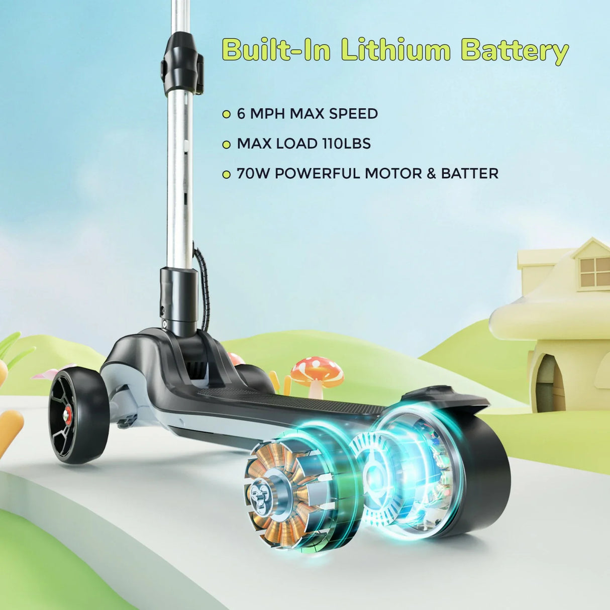 ISCOOTER IK2 3-Rad-Elektroroller für Kinder 70W Motor 18V 2Ah Batterie