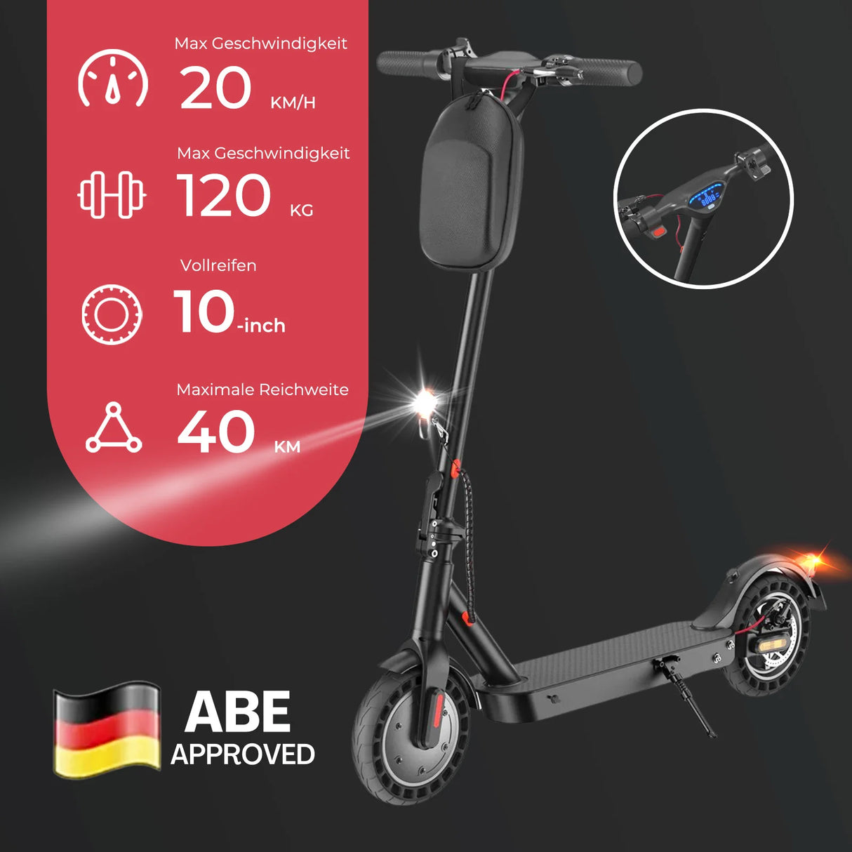 ISINWHEEL E9 8,5" E-Scooter Mit Straßenzulassung 350W Motor 36V 7,5Ah Batterie (ABE)