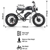 MEELOD DK300 MAX 20" Elektrofahrrad im Retro-Moped-Stil 1200W Spitzenleistung Doppelmotoren 48V 20Ah Doppelbatterien