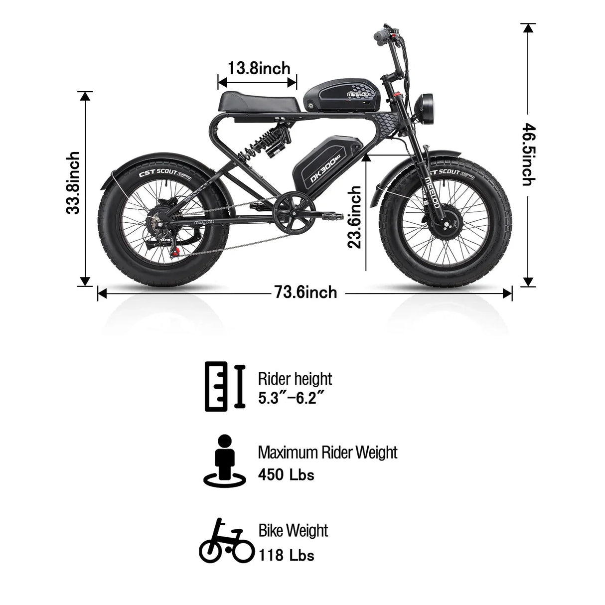 MEELOD DK300 PLUS 20" Elektrofahrrad im Retro-Moped-Stil 1200W Spitzenmotor 48V 20Ah Batterie