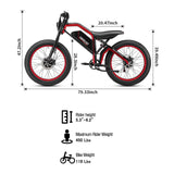 Bicicleta eléctrica retro MEELOD XT600DL de 26 pulgadas, motor dual de 1200 W, batería de 52 V y 25 Ah