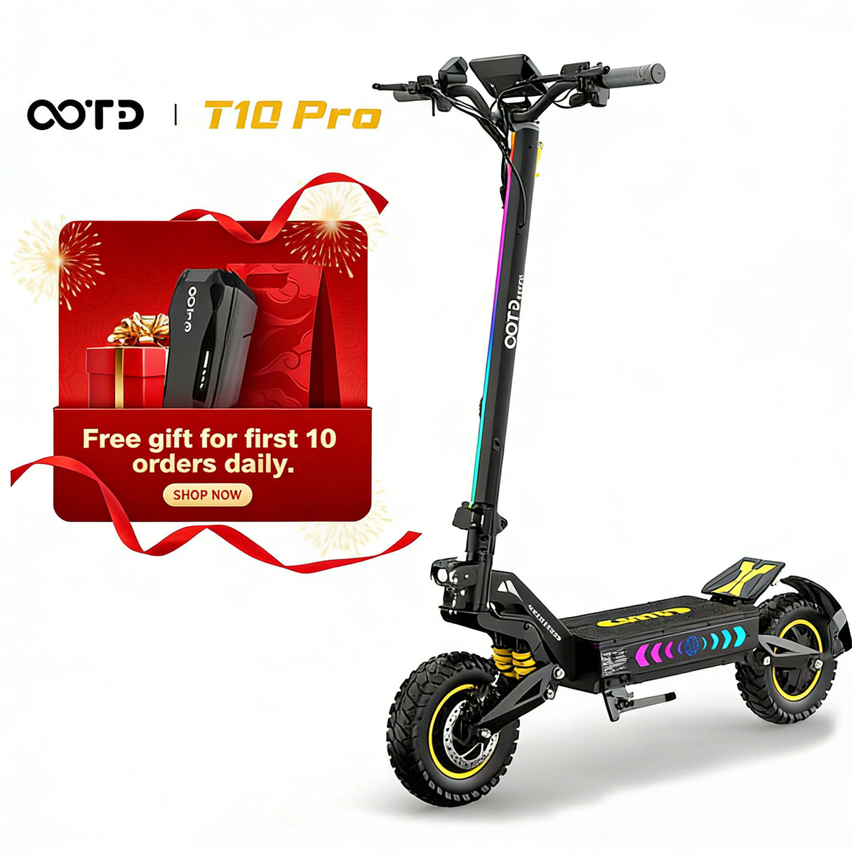 OOTD T10 Pro 11“ Offroad Elektroroller 2600W Motor 52V 23.4Ah Batterie