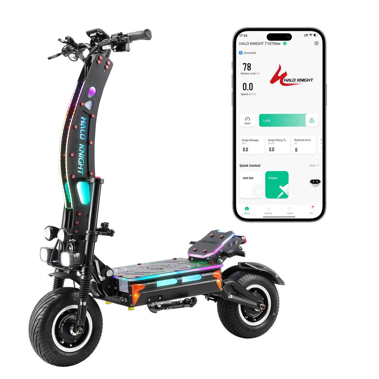 HALO KNIGHT T107Max 14" Off-Road Faltbares Elektroroller 4000W*2 Motoren 72V 50Ah Batterie